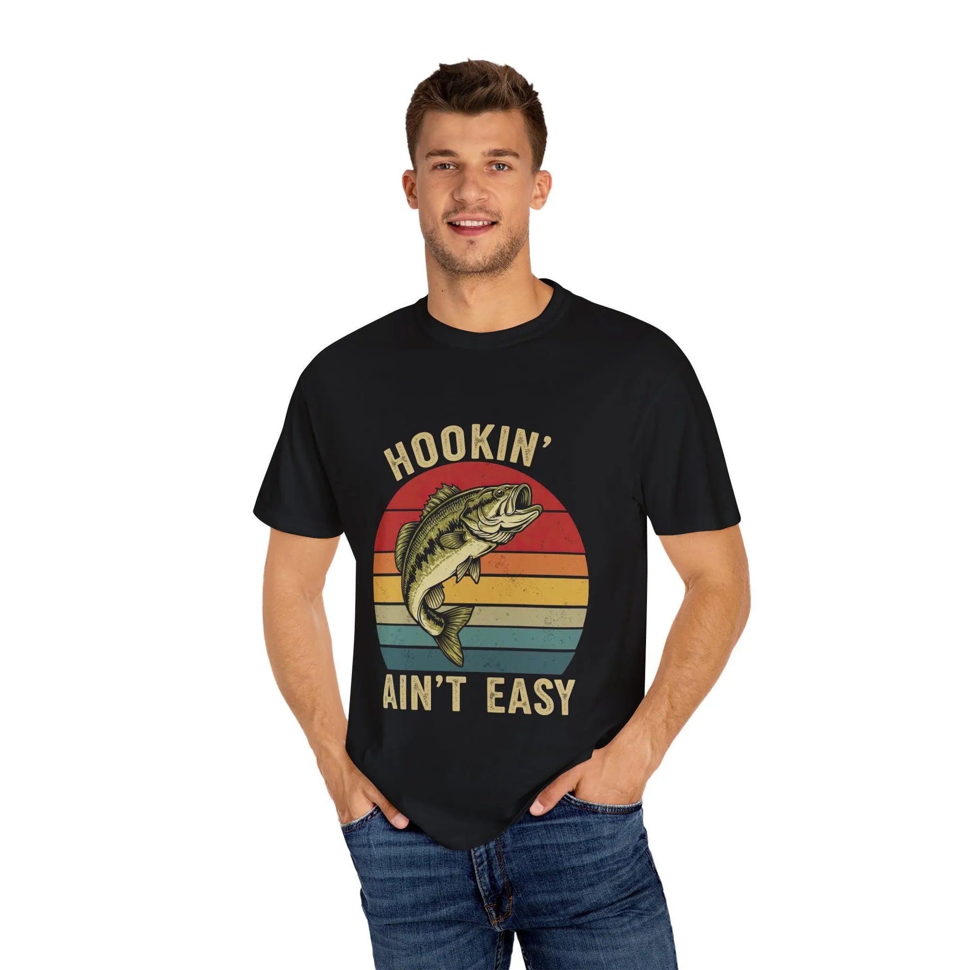 Fishing Adventure T-Shirt: Hookin' Ain't Easy - Unisex Angler Tee Rainbow Chaos Art Studio
