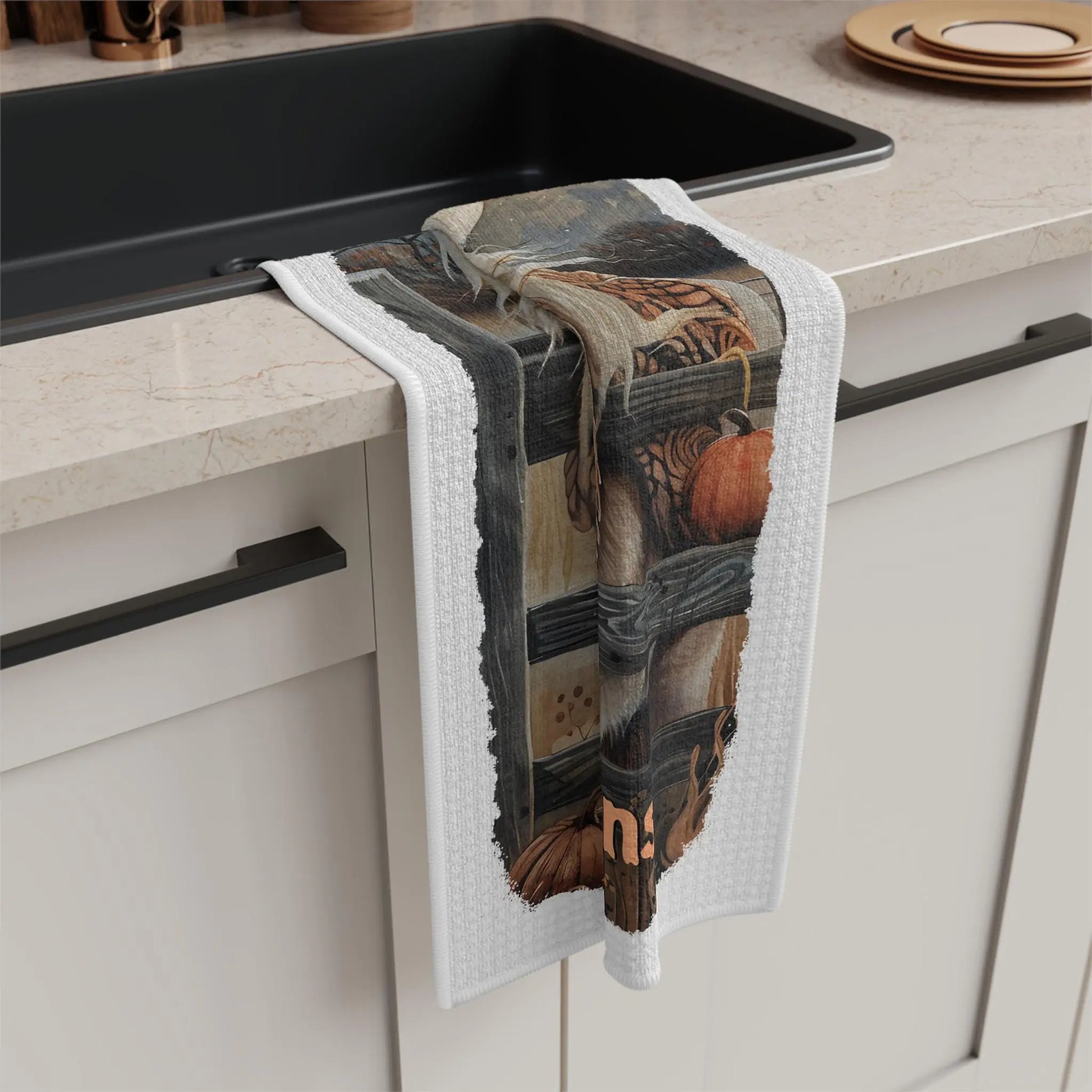 Harvest Horse Tea Towel: Autumn Kitchen Decor, Equestrian Farmhouse Style Rainbow Chaos Art Studio