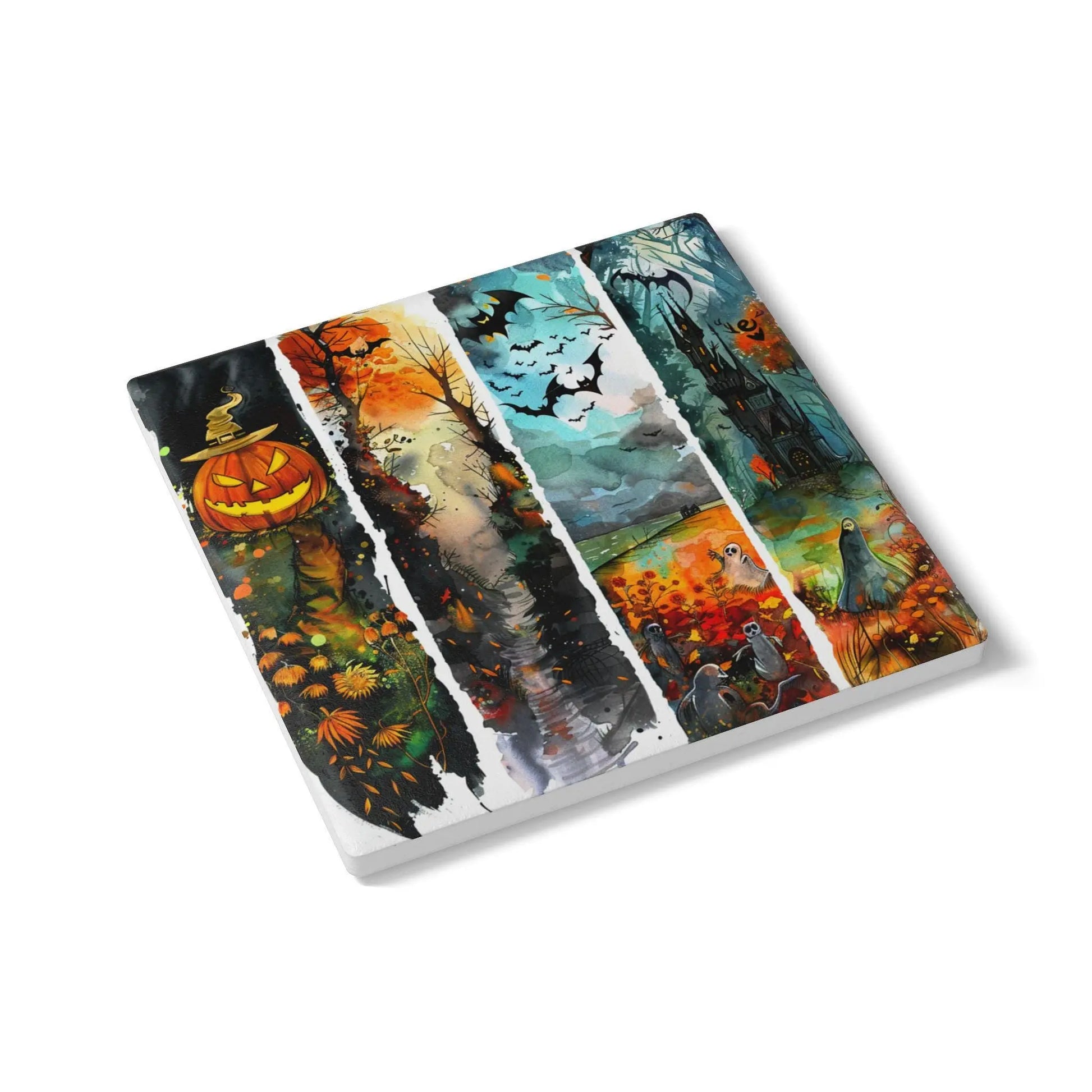 Halloween Ceramic Coaster Set: Spooky Fall Home Decor Rainbow Chaos Art Studio