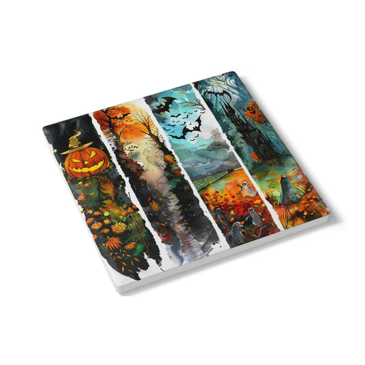 Halloween Ceramic Coaster Set: Spooky Fall Home Decor Rainbow Chaos Art Studio