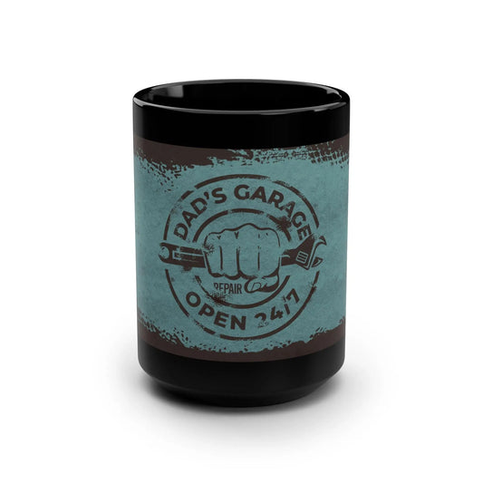 Dad's Garage Coffee Mug: 15oz Ceramic Cup for Car Lovers Rainbow Chaos Art Studio