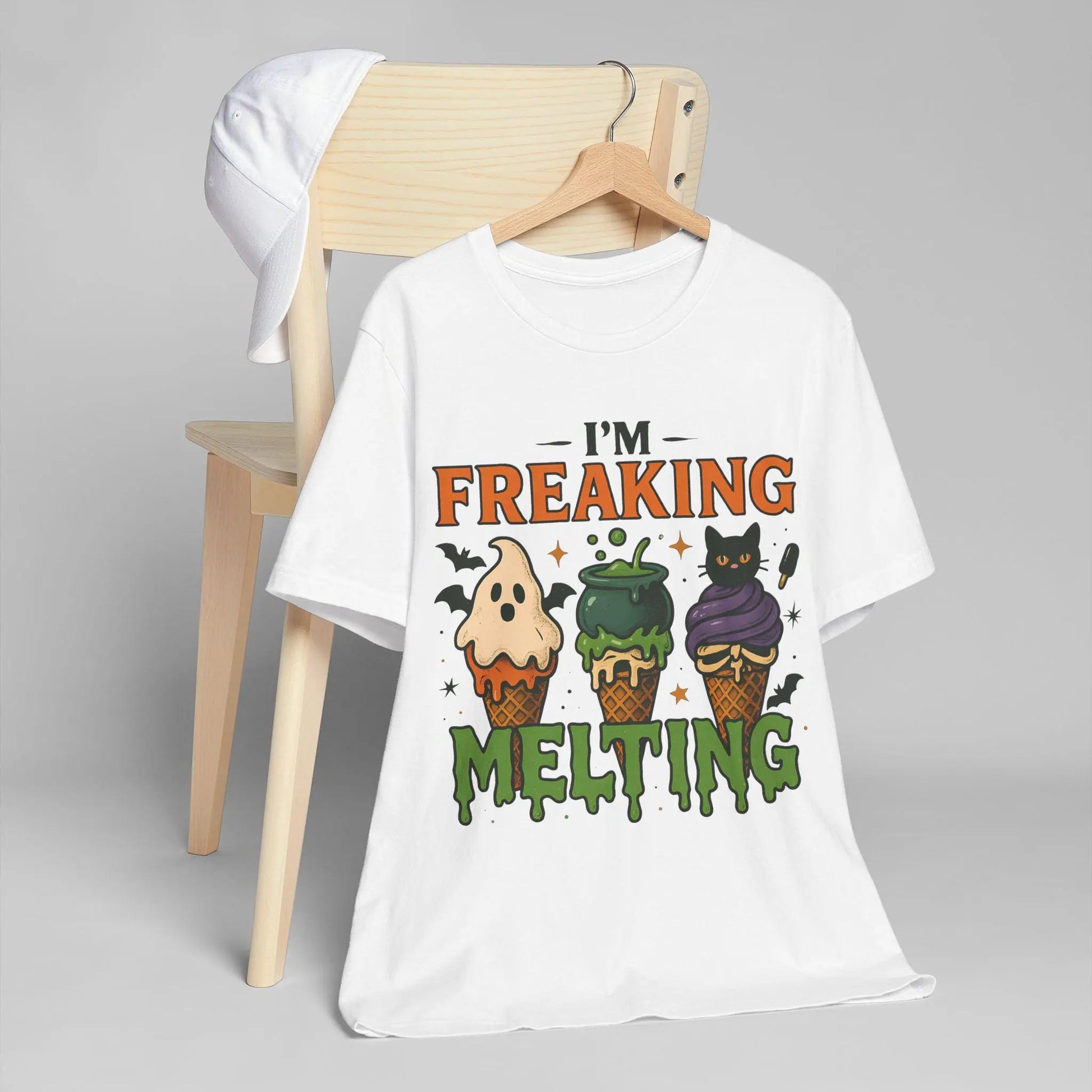 Halloween Cat Ice Cream T-Shirt: Funny Spooky Graphic Tee Rainbow Chaos Art Studio