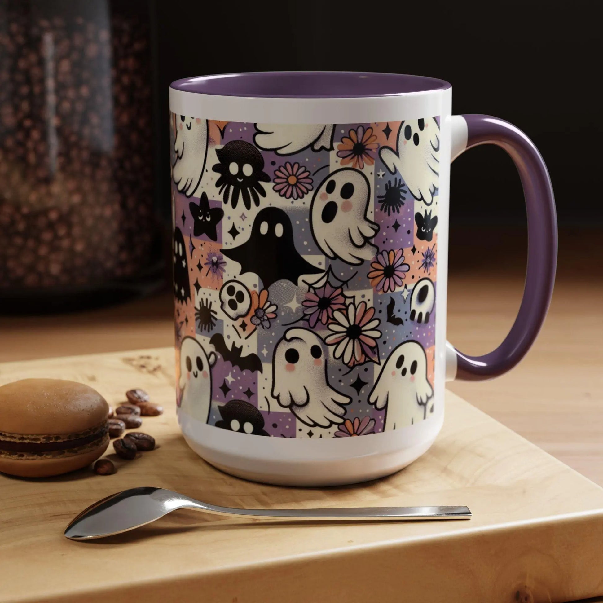 Spooky Ghost Coffee Mug: Halloween Drinkware, Haunted House Decor Rainbow Chaos Art Studio