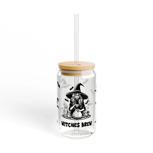 Witches Brew Sipper Glass: 16oz Halloween Drinkware with Tritan Straw Rainbow Chaos Art Studio