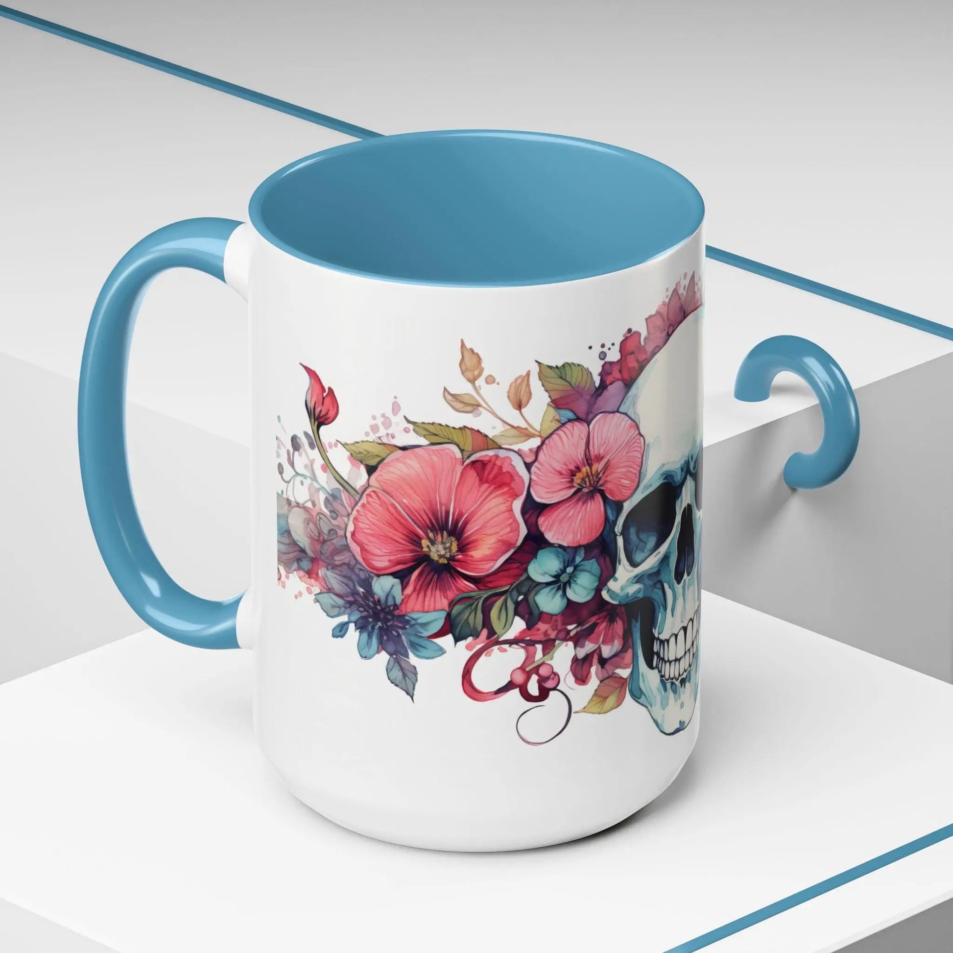 Floral Skull Coffee Mug | Unique Gift for Halloween, Day of the Dead, Skull Lovers, Artisan Coffee Drinkers Rainbow Chaos Art Studio