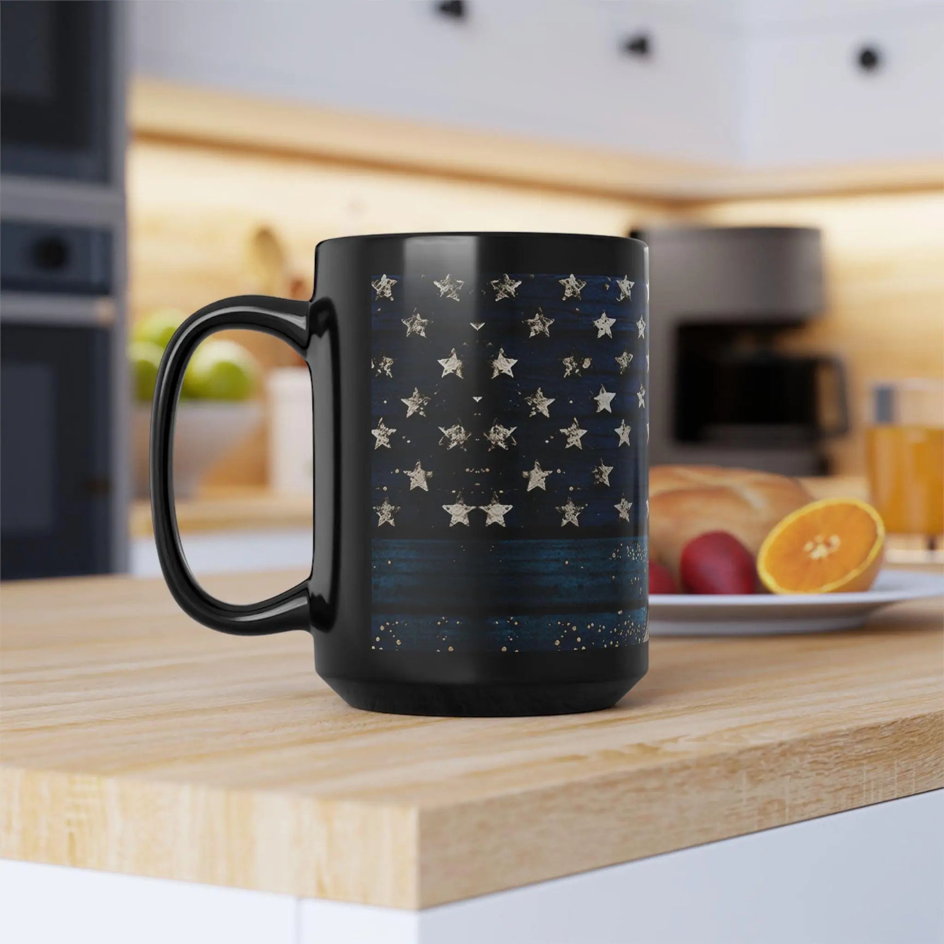 Distressed American Flag Coffee Mug: 15oz Patriotic Ceramic Drinkware Rainbow Chaos Art Studio