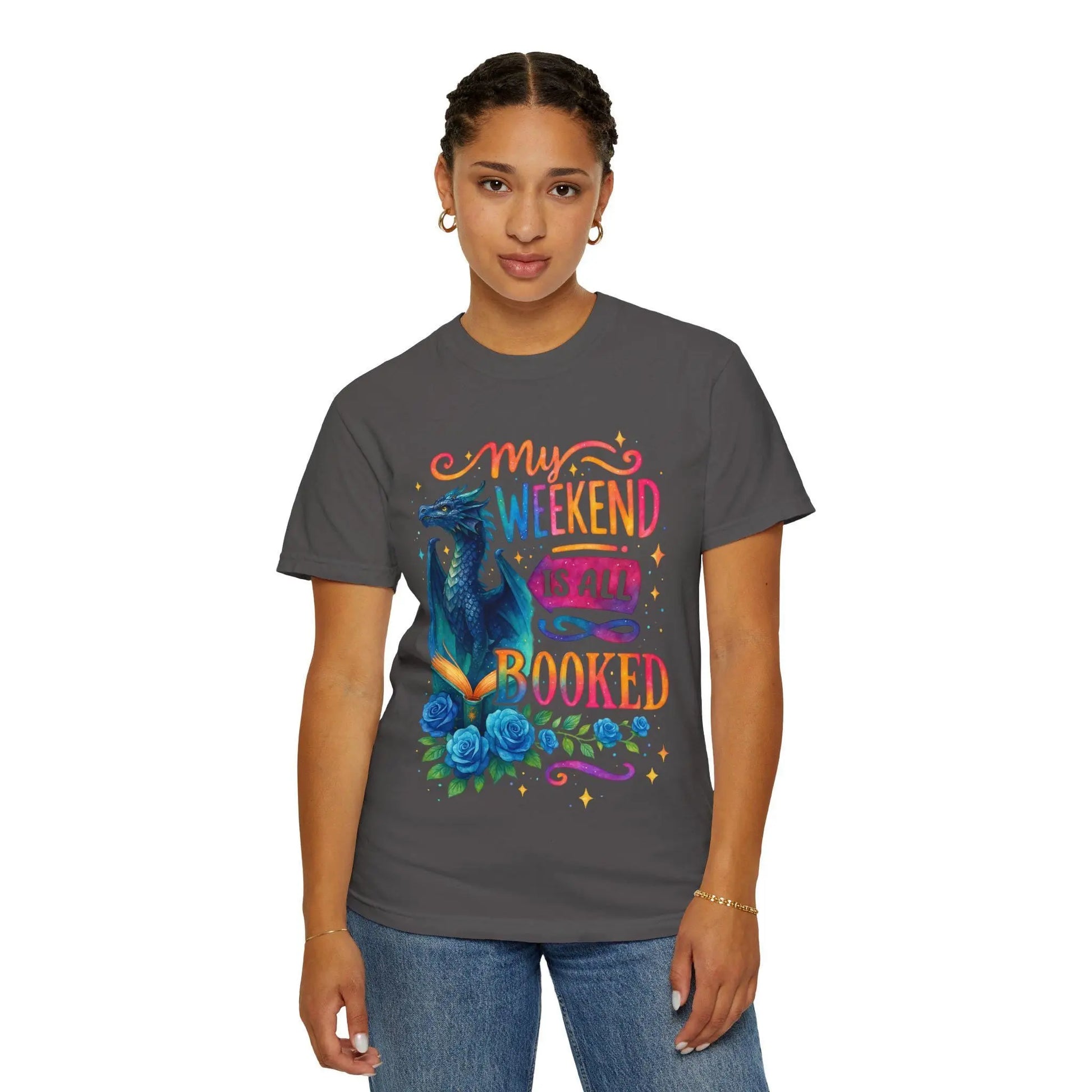 Dragon T-Shirt: Book Lover Gift - Fantasy Weekend Vibes Rainbow Chaos Art Studio