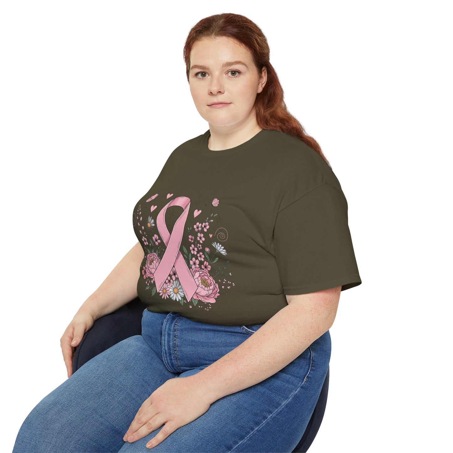 Breast Cancer Awareness Tee, Support Shirt, Floral Ribbon Design, Gift for Her, Unisex T-Shirt