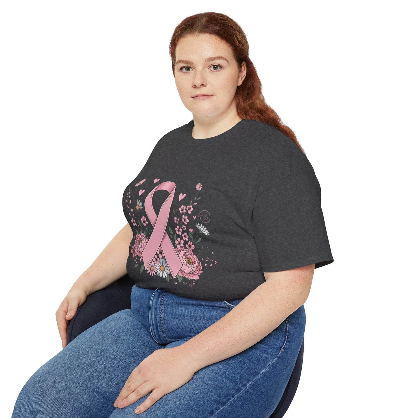 Breast Cancer Awareness Tee, Support Shirt, Floral Ribbon Design, Gift for Her, Unisex T-Shirt