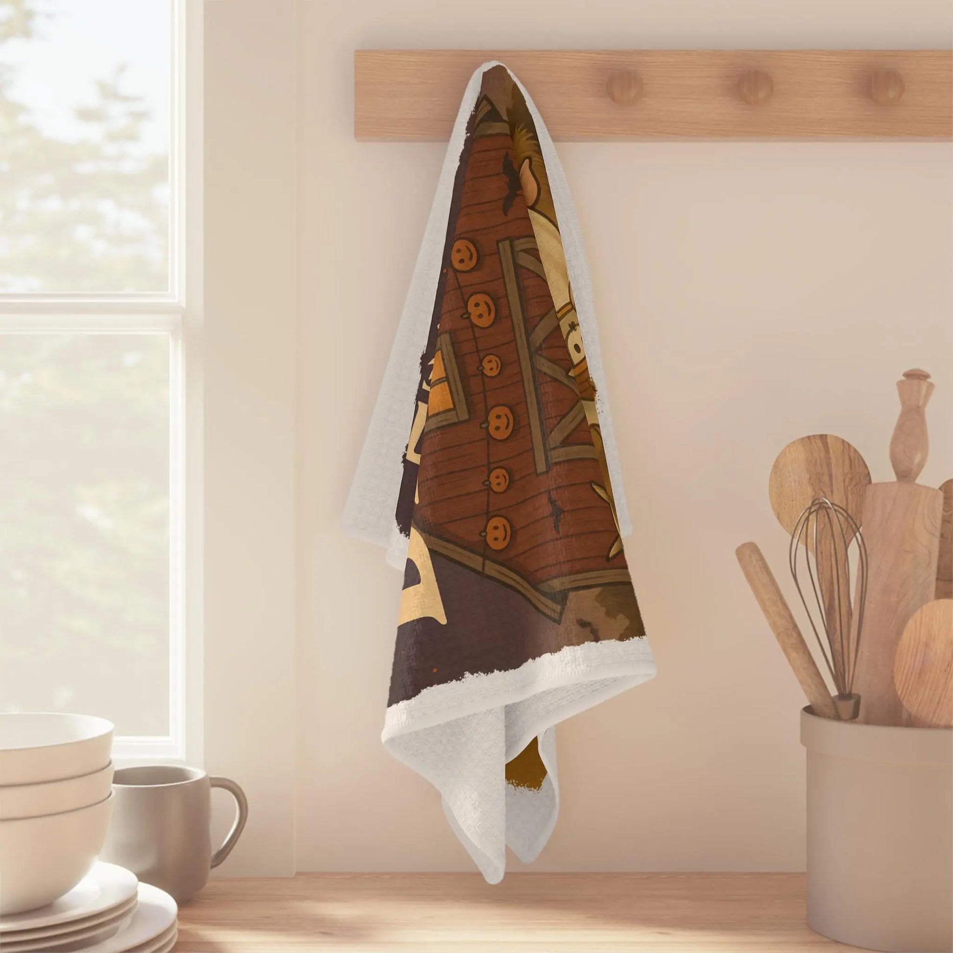Halloween Farmhouse Tea Towel: Boo at the Barn Kitchen Decor Rainbow Chaos Art Studio