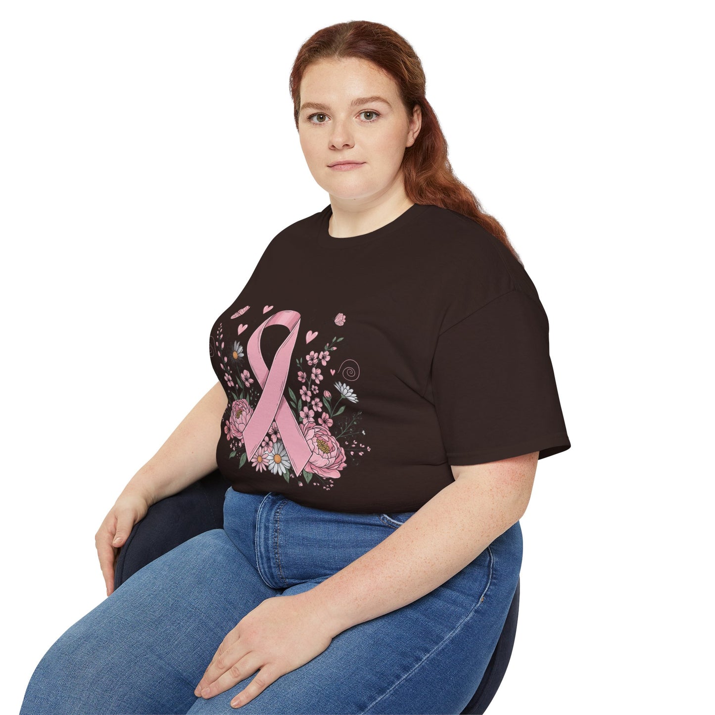 Breast Cancer Awareness Tee, Support Shirt, Floral Ribbon Design, Gift for Her, Unisex T-Shirt