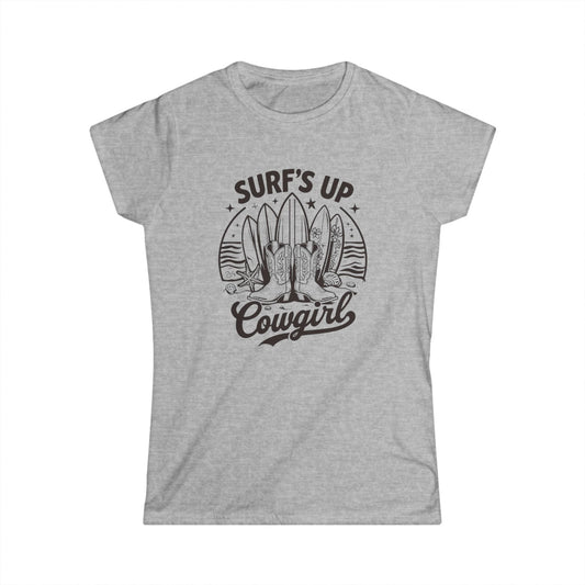 Surf's Up Cowgirl Tee - Relaxed Women's T-Shirt, Beach Apparel, Summer Outfit, Gift for Cowgirls, Surfing Lover's Fashion Printify