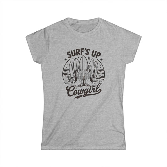 Surf's Up Cowgirl Tee - Relaxed Women's T-Shirt, Beach Apparel, Summer Outfit, Gift for Cowgirls, Surfing Lover's Fashion Printify