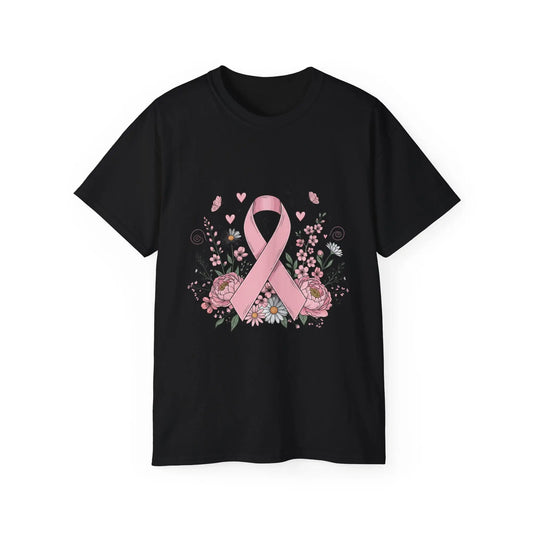 Breast Cancer Awareness Tee, Support Shirt, Floral Ribbon Design, Gift for Her, Unisex T-Shirt Printify