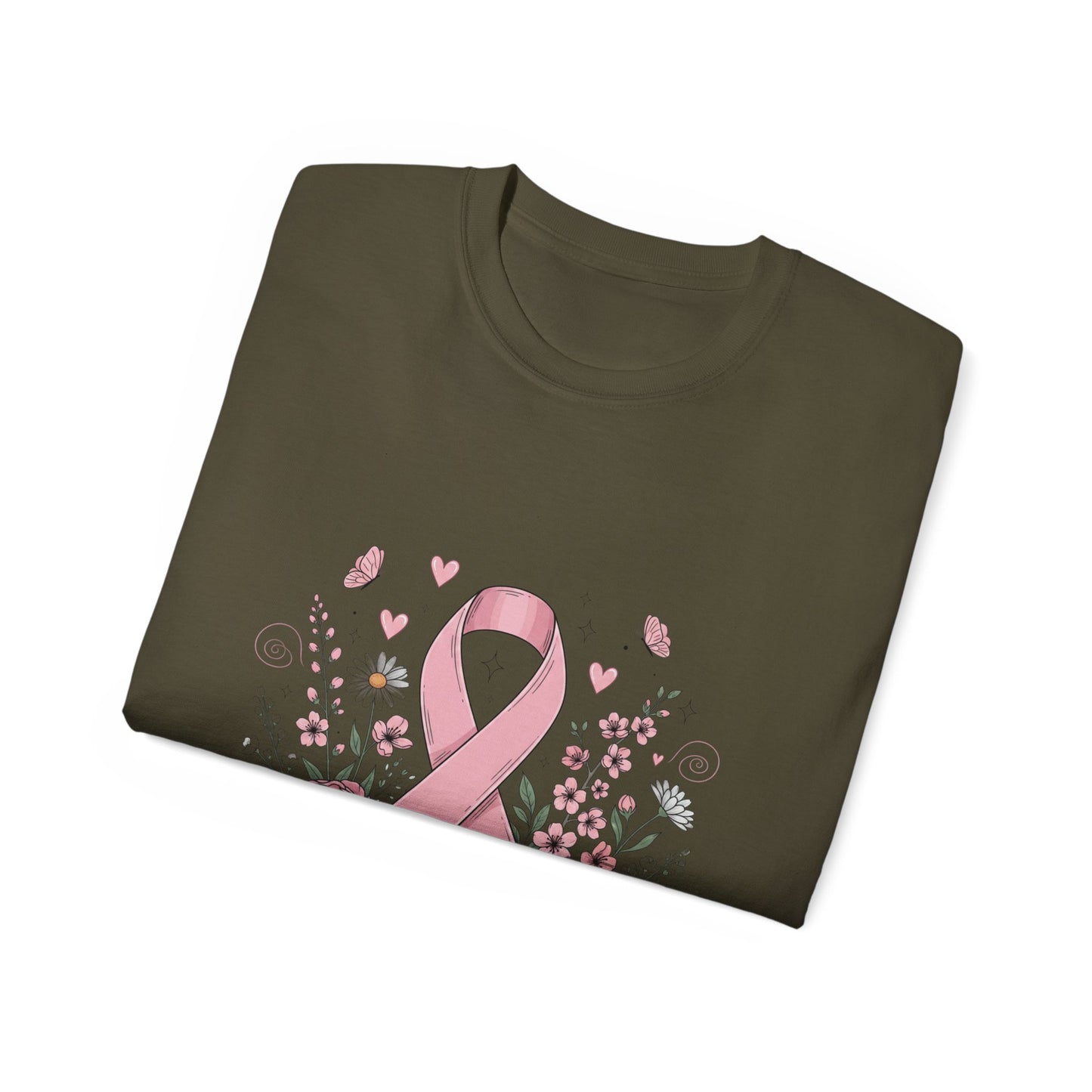 Breast Cancer Awareness Tee, Support Shirt, Floral Ribbon Design, Gift for Her, Unisex T-Shirt