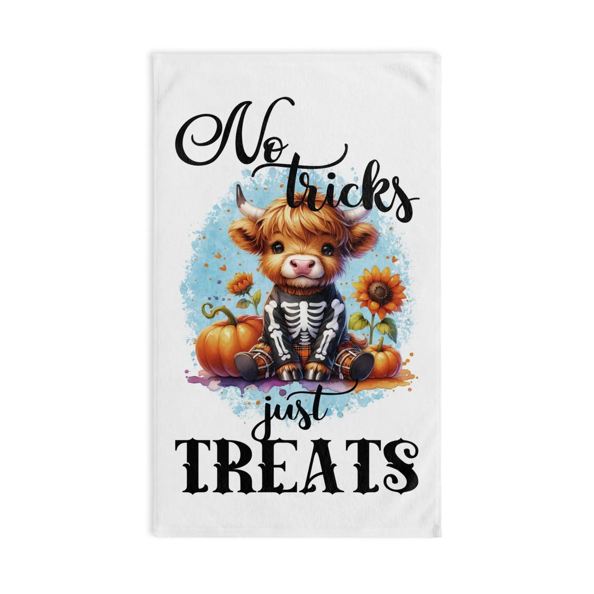 Halloween-Themed Hand Towel, Cute Cow Design, No Tricks Just Treats, Kitchen Decor, Fall Decor, Fun Gift Idea Rainbow Chaos Art Studio