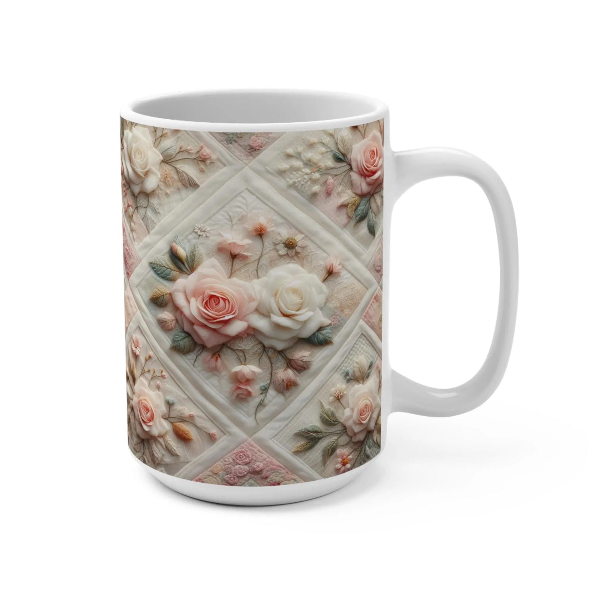 Romantic Floral Coffee Mug: Vintage Style Ceramic Drinkware Rainbow Chaos Art Studio