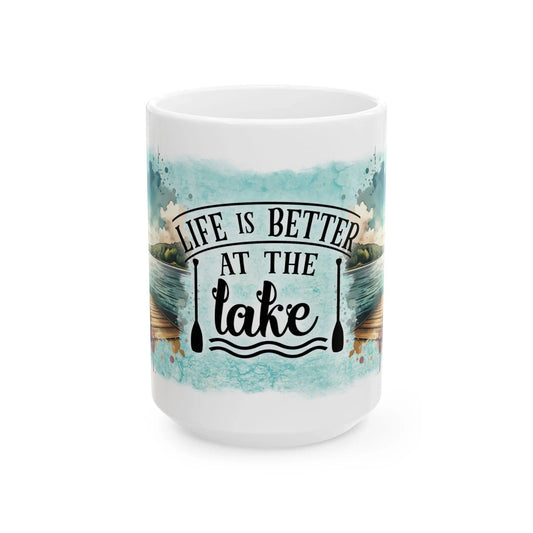 Life Is Better at the Lake Ceramic Mug Rainbow Chaos Art Studio