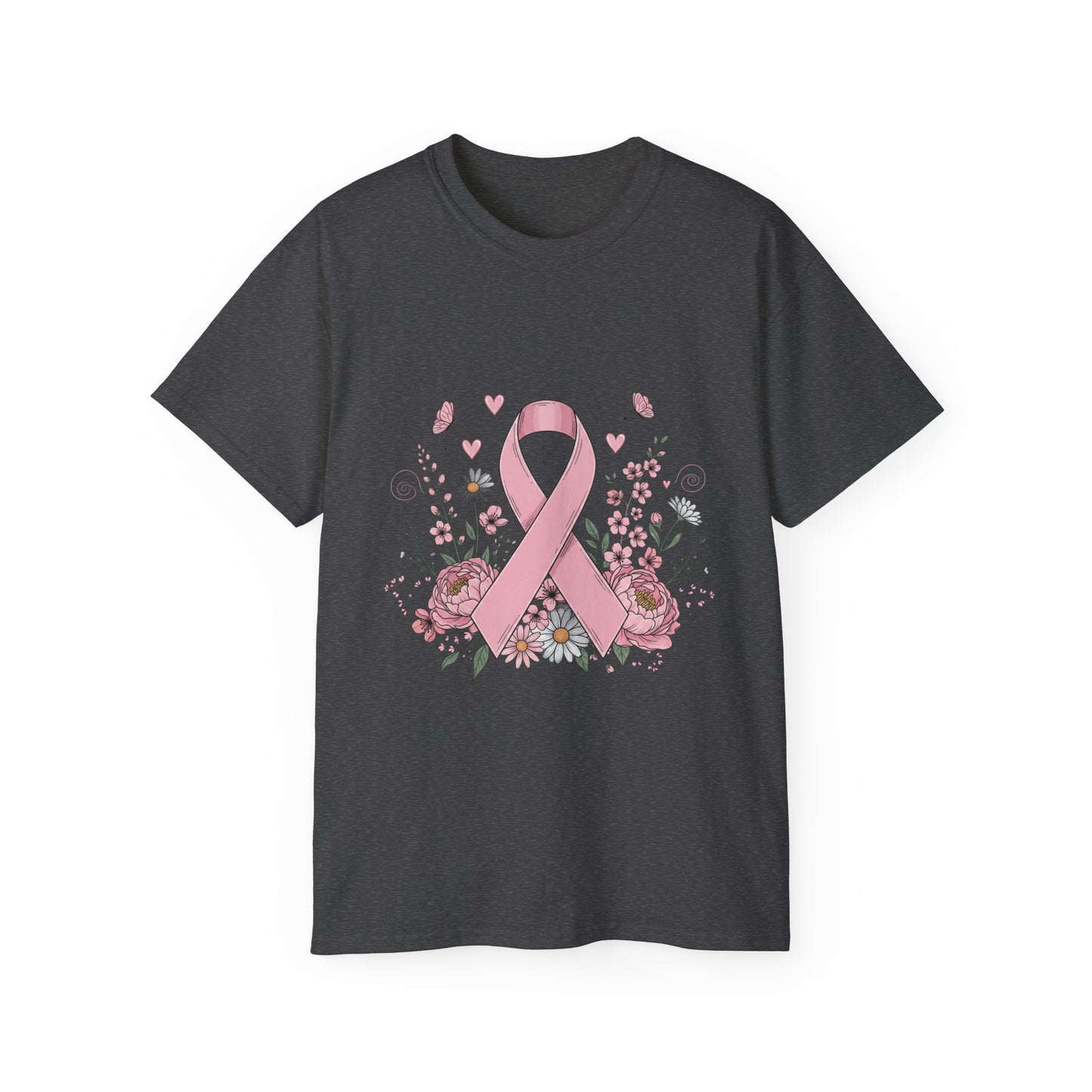 Breast Cancer Awareness Tee, Support Shirt, Floral Ribbon Design, Gift for Her, Unisex T-Shirt