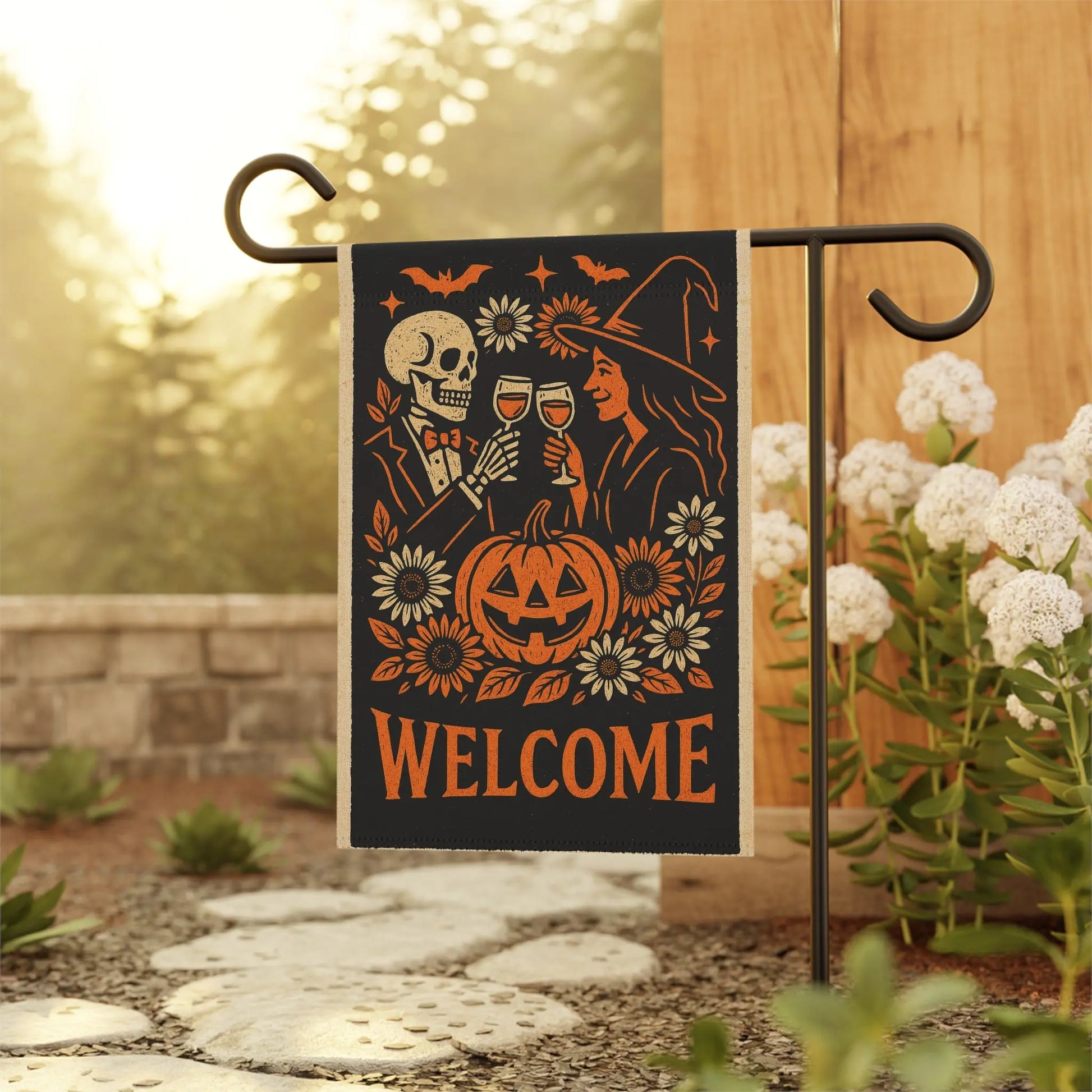 Halloween Garden Banner, Welcome Sign, Seasonal Decor, Outdoor Decoration, Fall Home Decor, Spooky Welcome Flag Printify