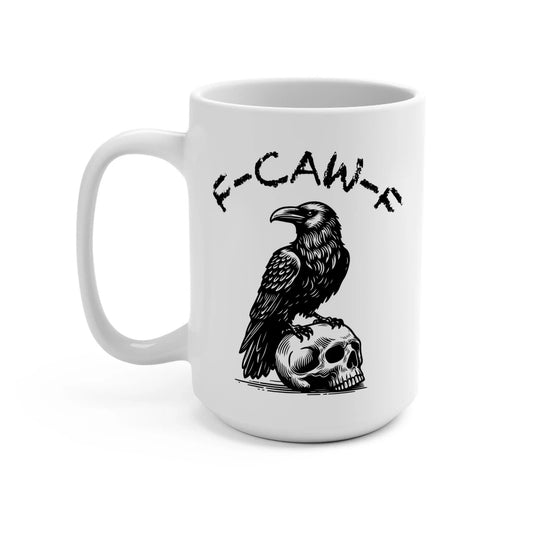 Gothic Raven Skull Coffee Mug: Spooky Halloween Decor, Bird Lover Gift Rainbow Chaos Art Studio