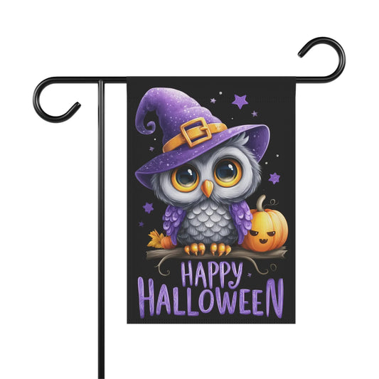 Halloween Garden Banner, Cute Owl with Pumpkin Decoration, Seasonal Home Decor for Fall, Outdoor Halloween Flag, Festive Yard Sign Printify