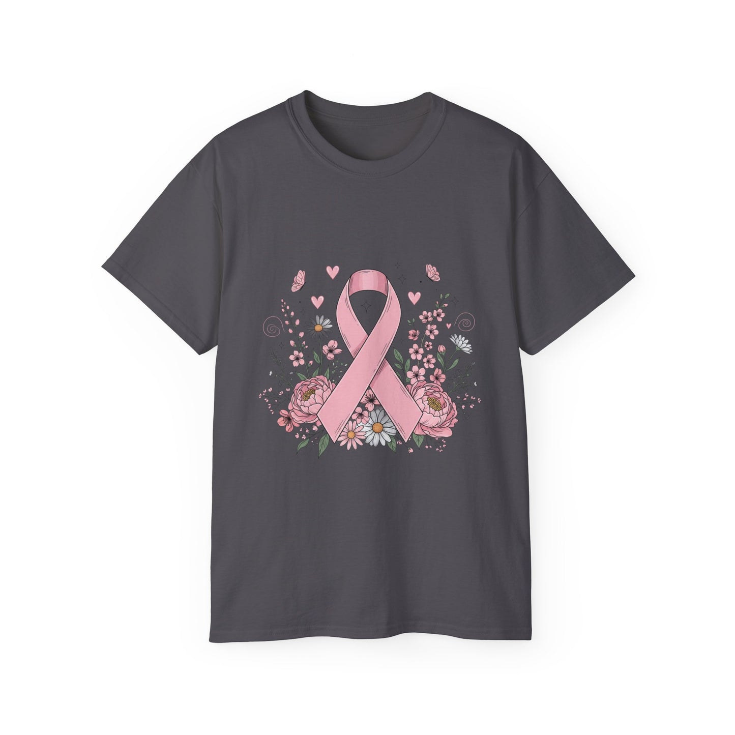 Breast Cancer Awareness Tee, Support Shirt, Floral Ribbon Design, Gift for Her, Unisex T-Shirt