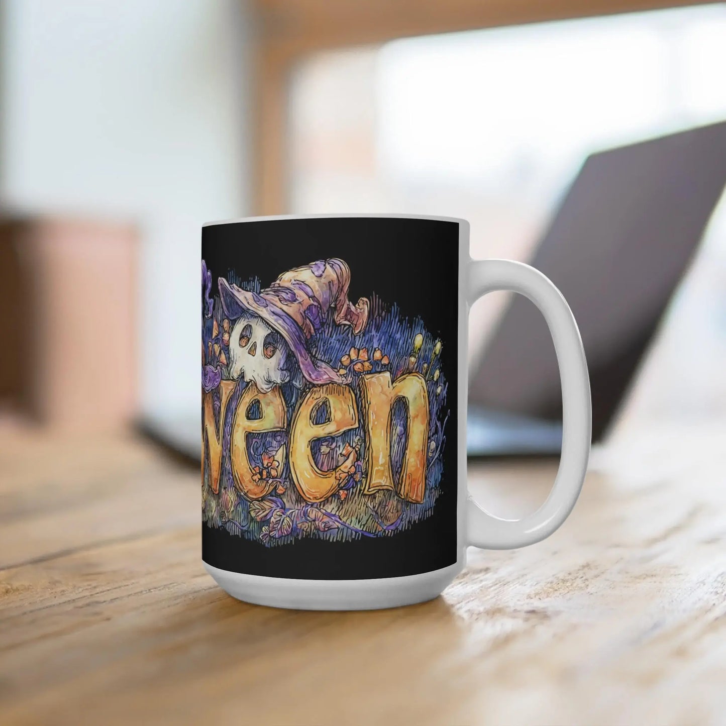 Halloween Pumpkin Mug: Spooky Ghost Coffee Cup - Fall Decor Rainbow Chaos Art Studio