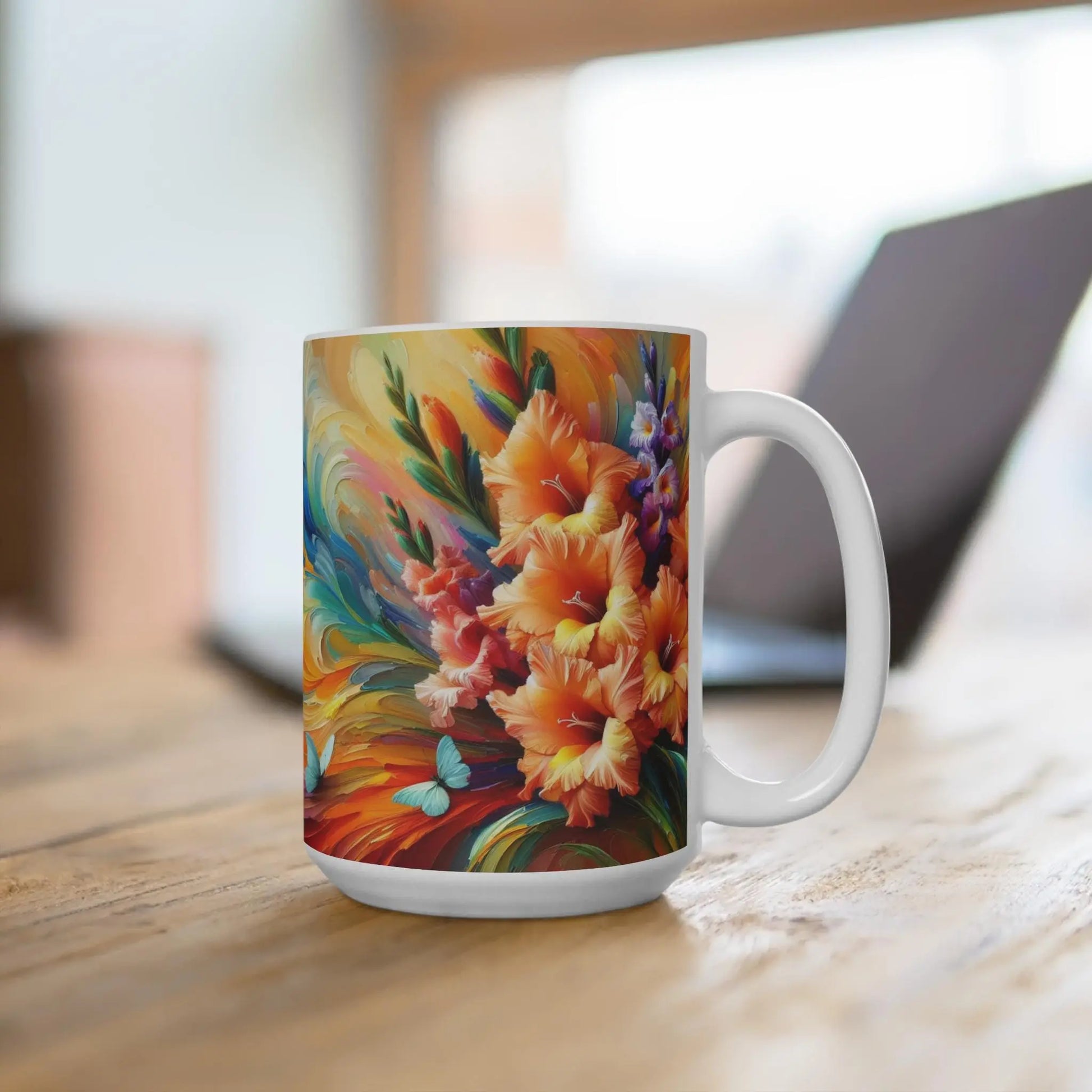 Tropical Floral Coffee Mug: Vibrant Ceramic Flower Art Drinkware Rainbow Chaos Art Studio