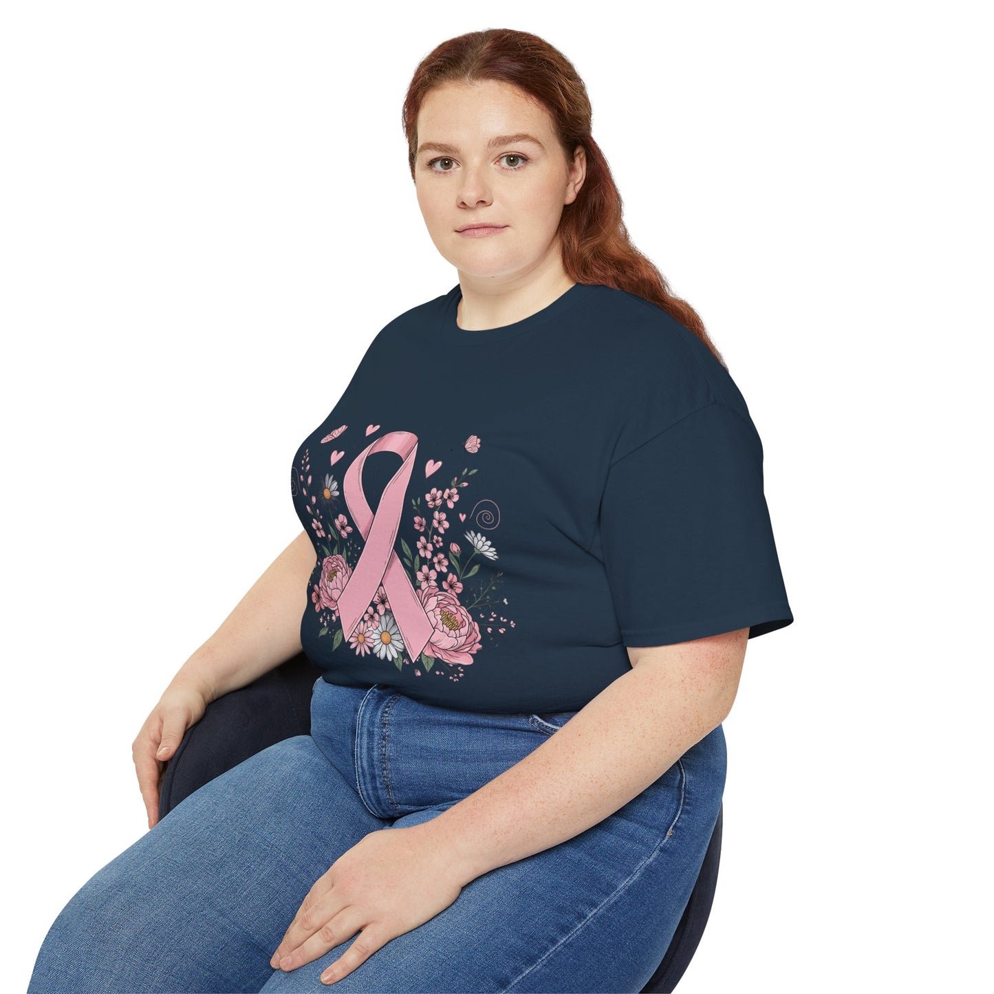 Breast Cancer Awareness Tee, Support Shirt, Floral Ribbon Design, Gift for Her, Unisex T-Shirt