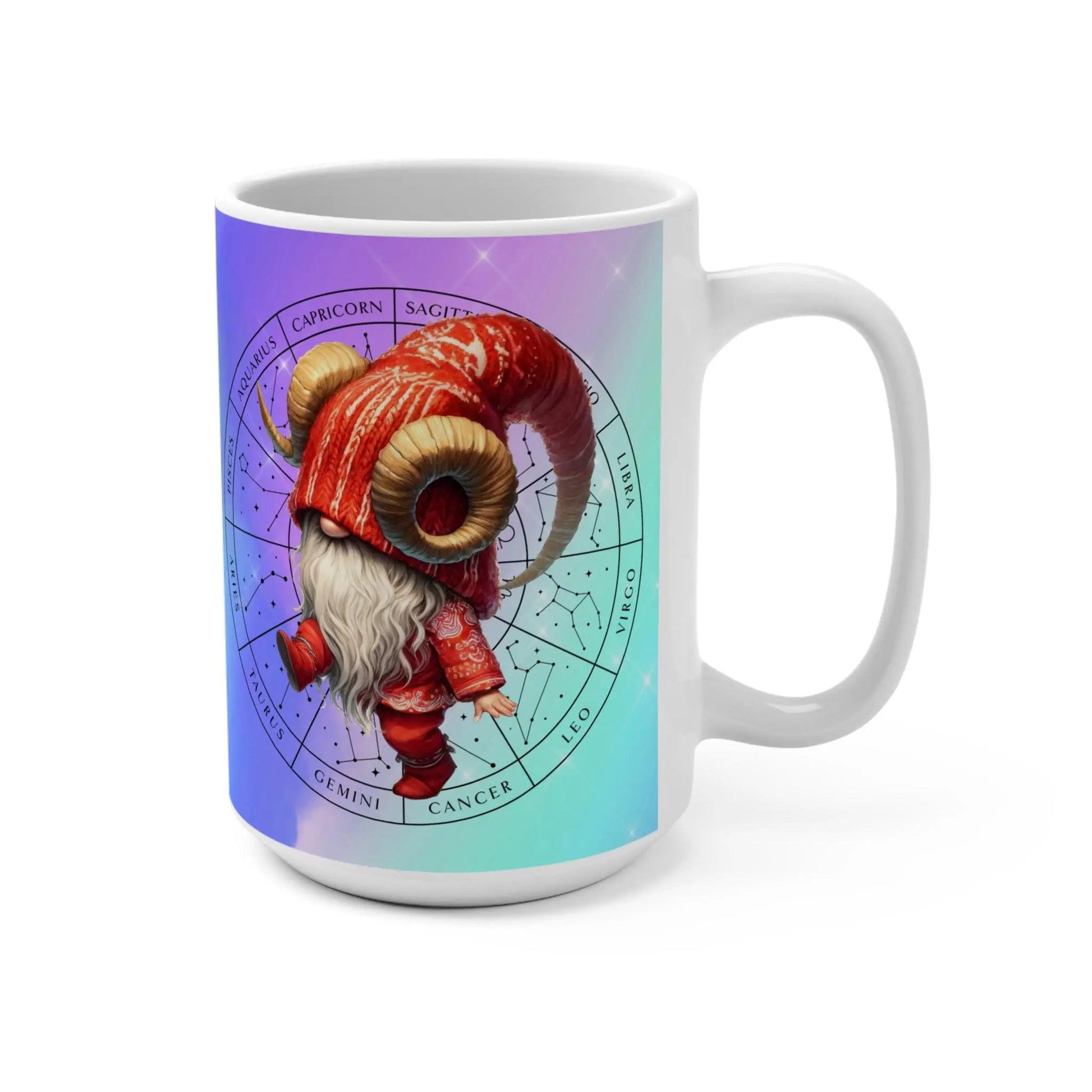 Aries Zodiac Mug: Mystical Astrology Coffee Cup, 15oz Ceramic Drinkware Rainbow Chaos Art Studio