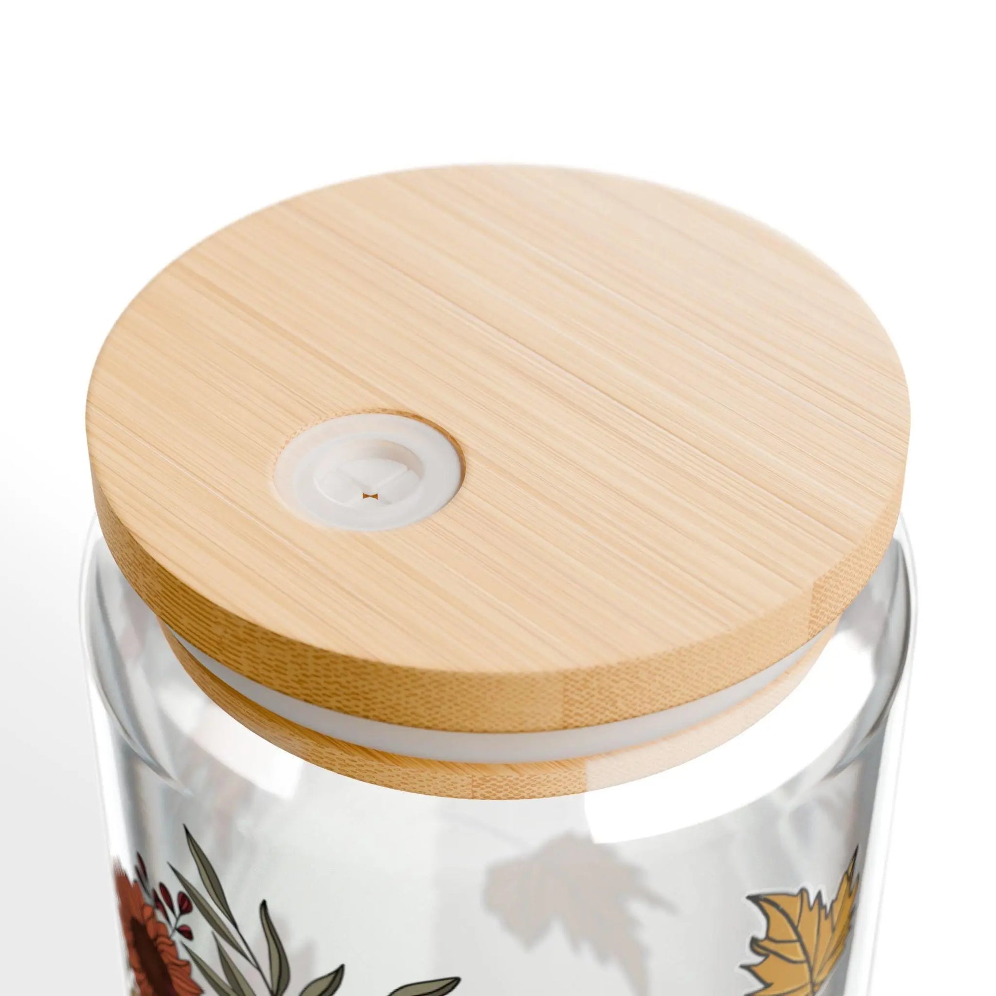 Fall Floral Sipper Glass: Pumpkin & Leaf Design with Bamboo Lid Rainbow Chaos Art Studio