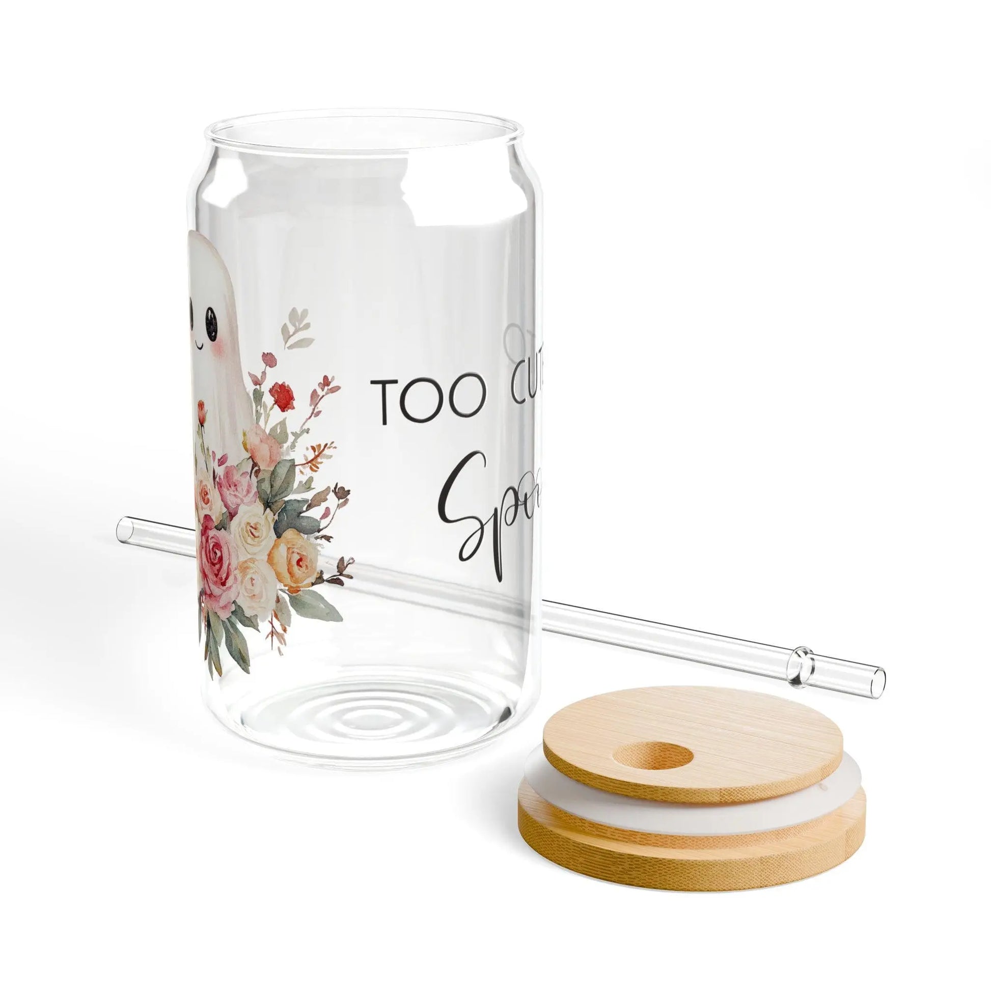 Charming Floral Ghost Sipper Glass, Cute Drinkware, Ideal for Gifts, Home Decor, Halloween or Everyday Use Rainbow Chaos Art Studio