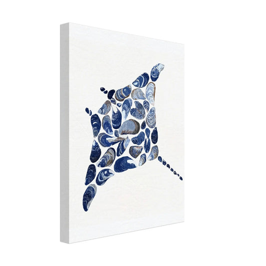 Watercolor Stingray Canvas Print: Mollusk Shells, Enhanced Texture Rainbow Chaos Art Studio