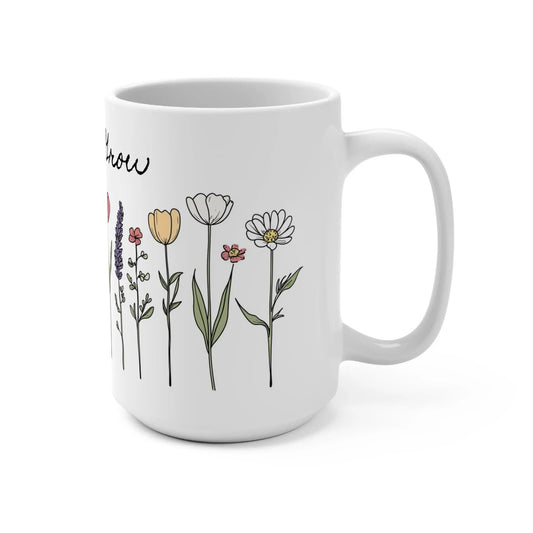 Floral Garden Mug, Coffee Cup, Flower Lover Gift, Home Decor, Botanical Drinkware, Mother's Day Present Rainbow Chaos Art Studio