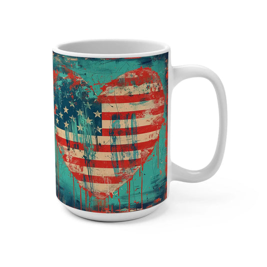 Patriotic Heart Mug: Americana Coffee Cup, 4th of July Drinkware Rainbow Chaos Art Studio