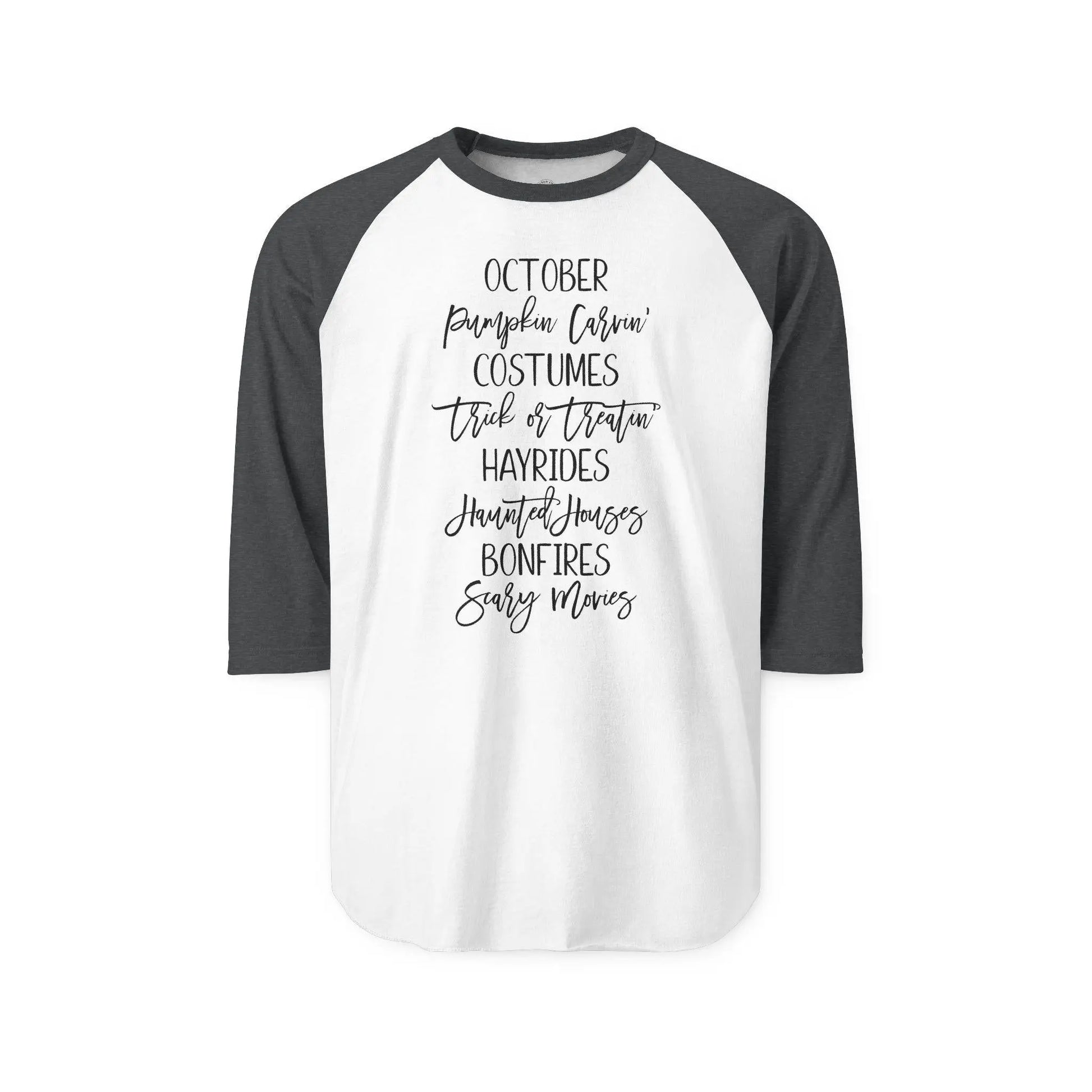 October Celebration Raglan Shirt, Unisex Fall Tee, Halloween Shirt, Cozy Autumn Apparel, Perfect for Hayrides & Bonfires Rainbow Chaos Art Studio