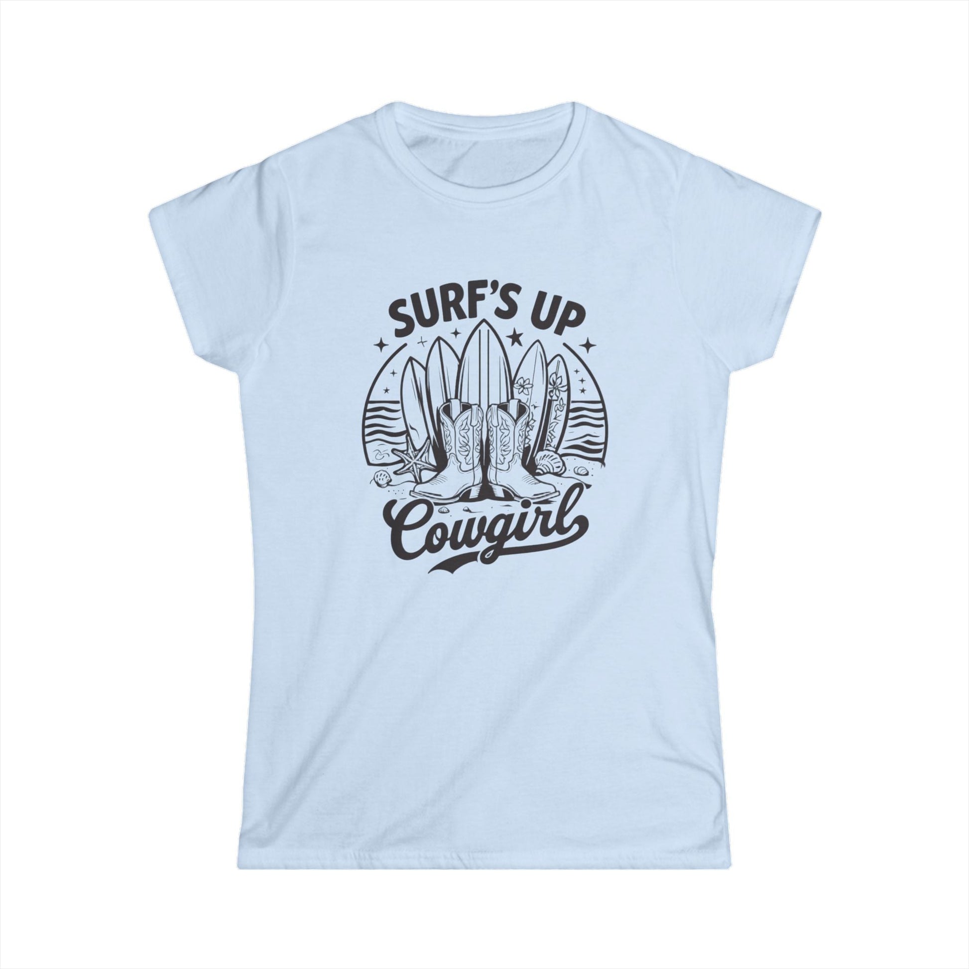 Surf's Up Cowgirl Tee - Relaxed Women's T-Shirt, Beach Apparel, Summer Outfit, Gift for Cowgirls, Surfing Lover's Fashion Printify