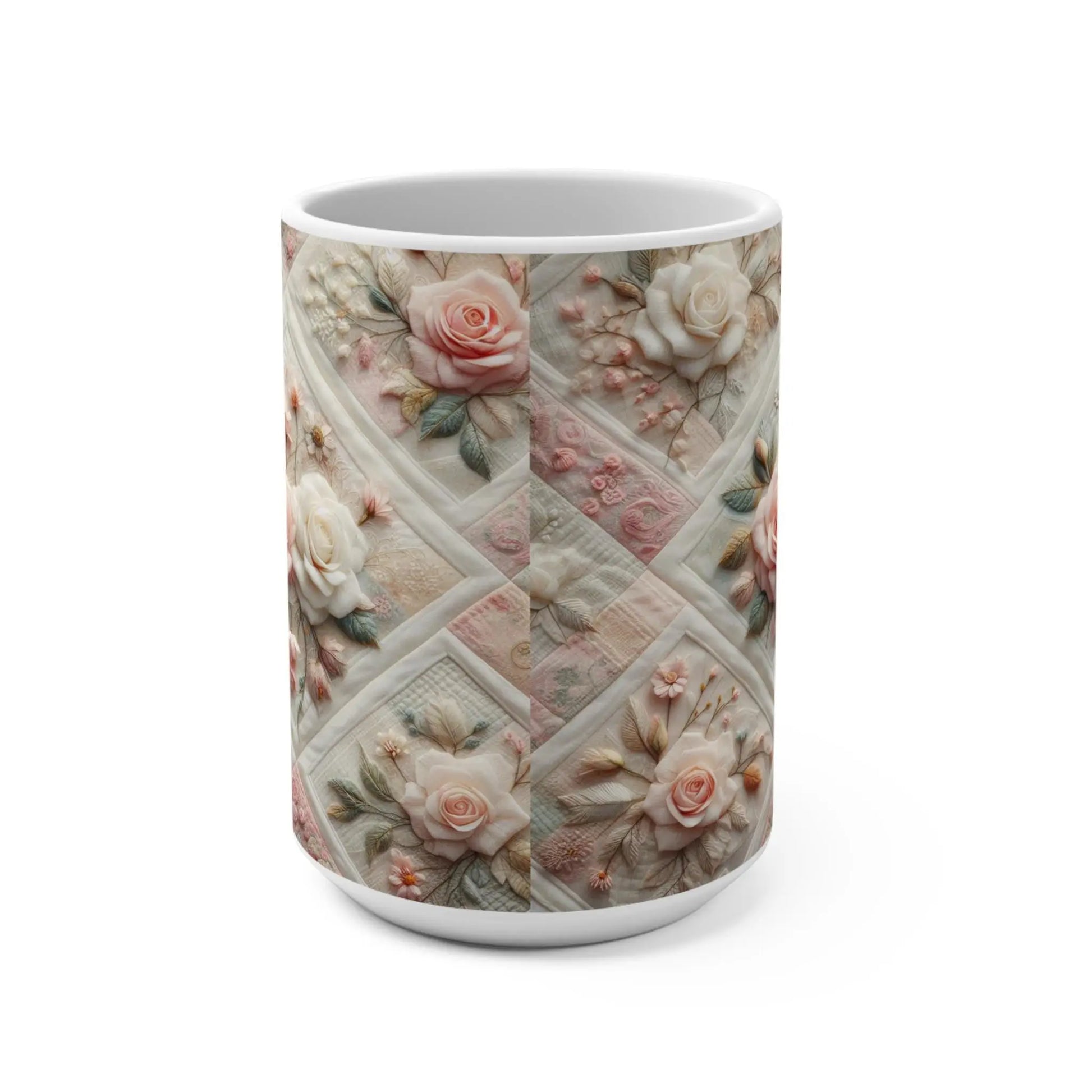 Romantic Floral Coffee Mug: Vintage Style Ceramic Drinkware Rainbow Chaos Art Studio