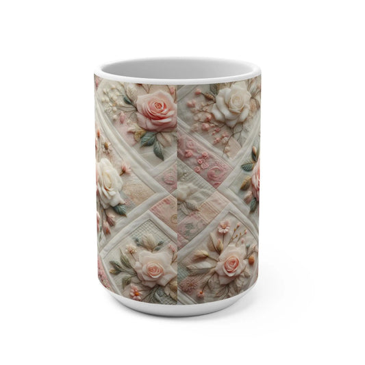 Romantic Floral Coffee Mug: Vintage Style Ceramic Drinkware Rainbow Chaos Art Studio