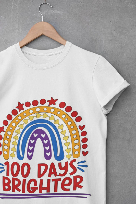 Rainbow Teacher T-Shirt: 100 Days Brighter, Back to School Unisex Tee Rainbow Chaos Art Studio