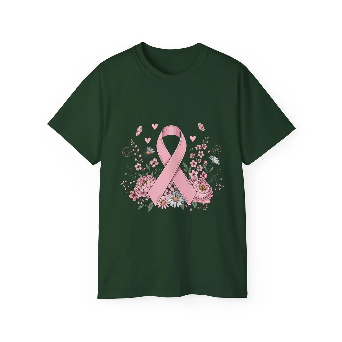 Breast Cancer Awareness Tee, Support Shirt, Floral Ribbon Design, Gift for Her, Unisex T-Shirt Printify