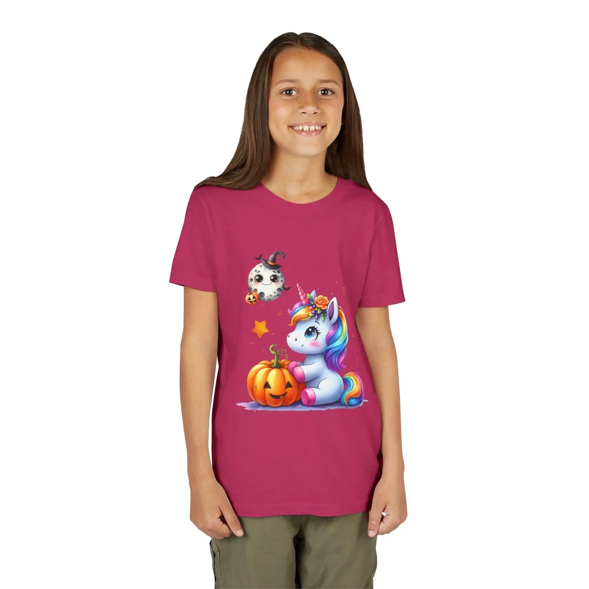Unicorn Halloween Tee: Girls' Short Sleeve Cotton Shirt Rainbow Chaos Art Studio