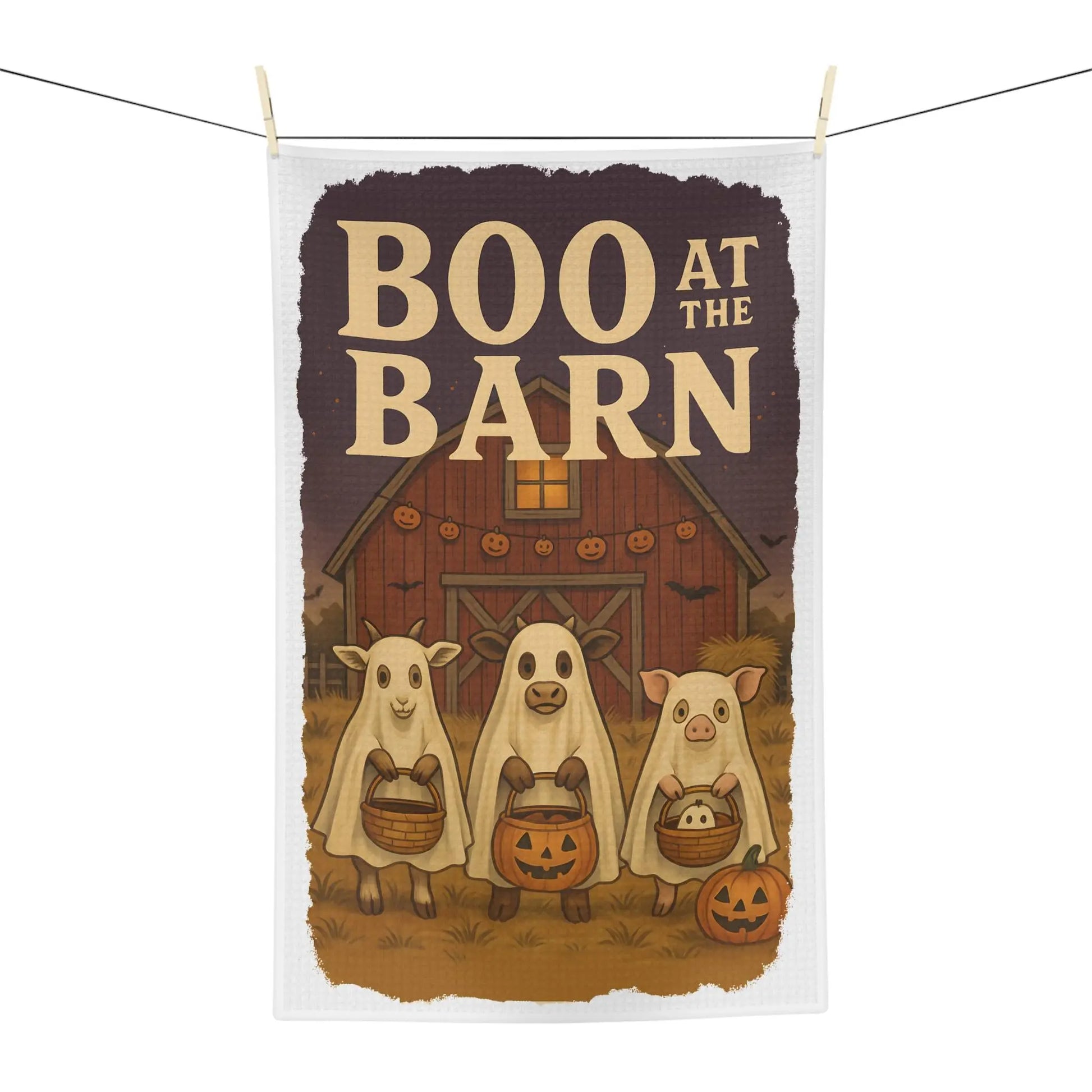 Halloween Farmhouse Tea Towel: Boo at the Barn Kitchen Decor Rainbow Chaos Art Studio
