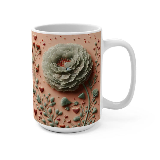 Romantic Floral Coffee Mug: 15oz Ceramic Cup, Valentine's Gift Rainbow Chaos Art Studio