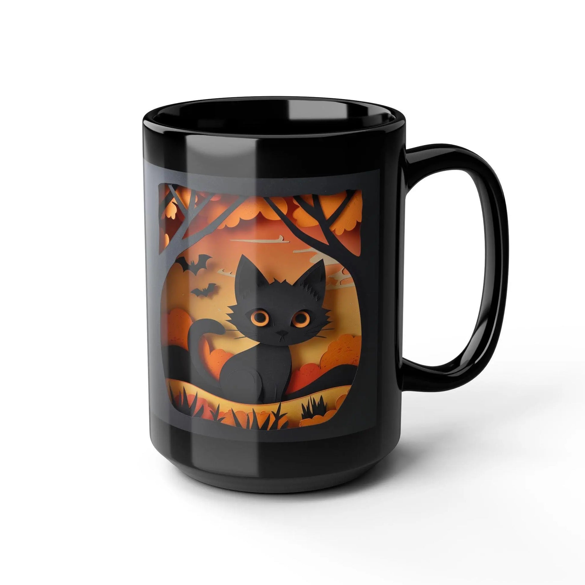Halloween Cat Mug: Spooky Black Cat Coffee Cup, Fall Decor Rainbow Chaos Art Studio