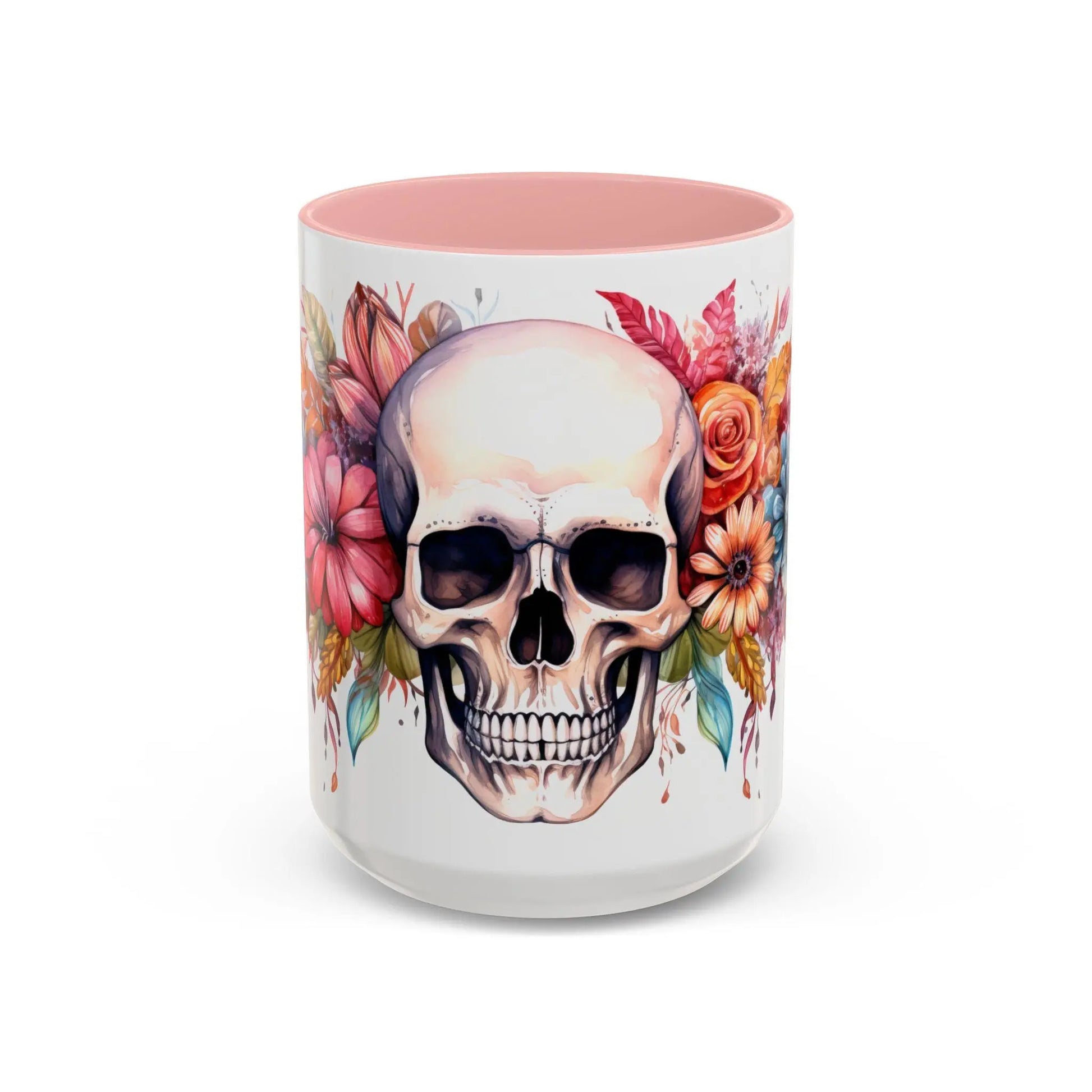 Pretty Floral Skull Coffee Mug, Gothic Coffee Cup, Unique Art Mug, Halloween Gift, Day of the Dead Decor Rainbow Chaos Art Studio