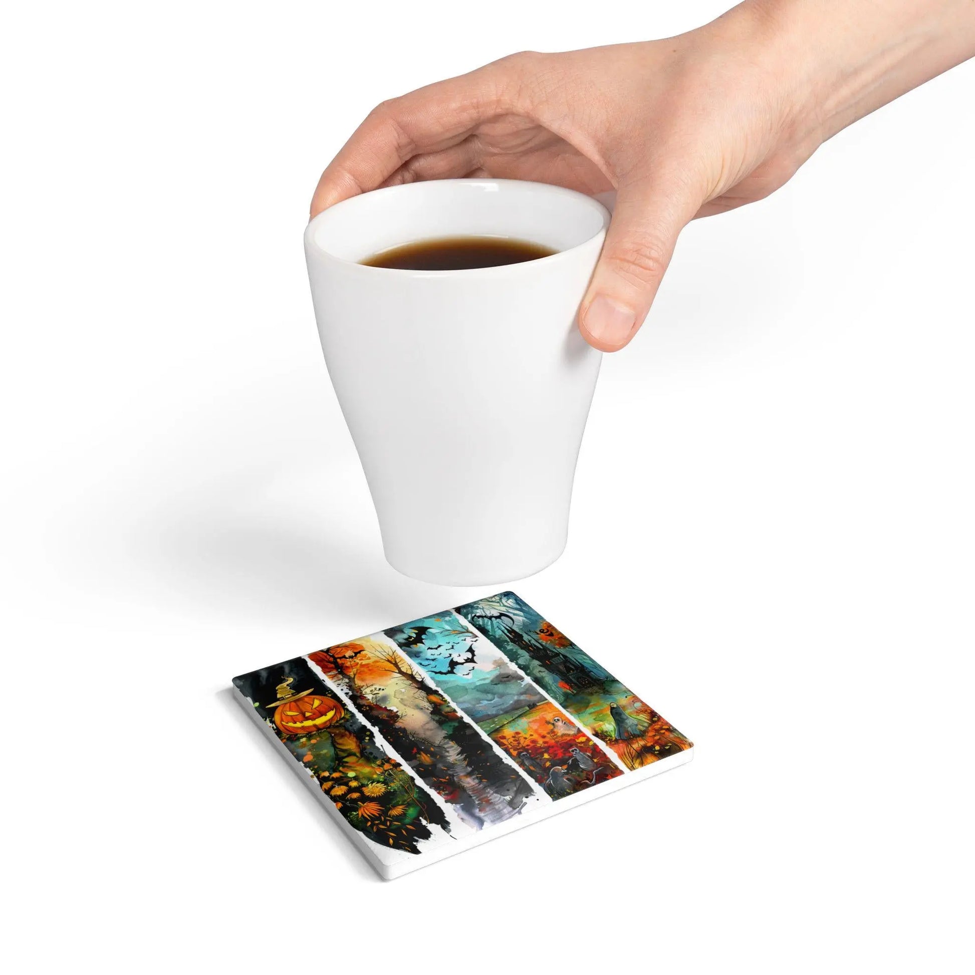 Halloween Ceramic Coaster Set: Spooky Fall Home Decor Rainbow Chaos Art Studio