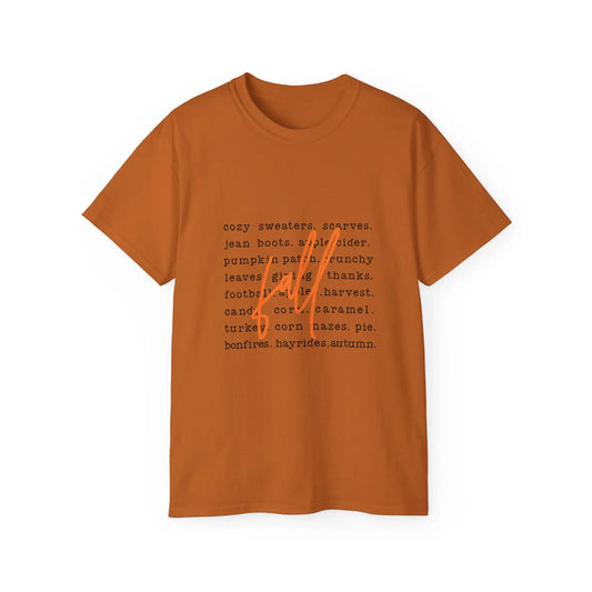 Cozy Fall Unisex Tee: Pumpkin Pie & Autumn Vibes Rainbow Chaos Art Studio