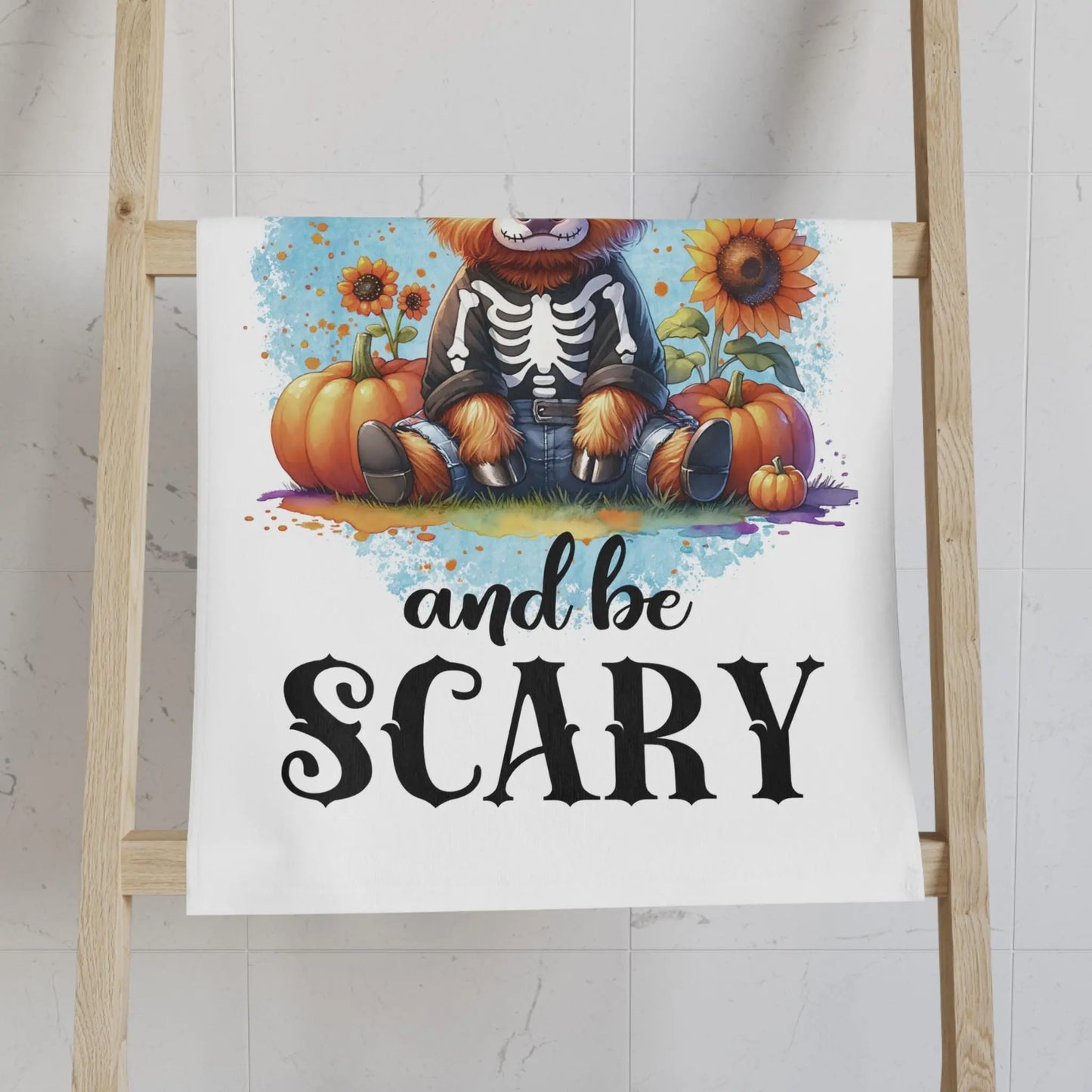 Spooky Farmhouse Halloween Hand Towel: Rustic Cow Decor Rainbow Chaos Art Studio